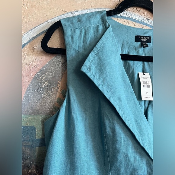 NWT Talbots 100 % Linen Blue Belted Dress size 8P - Picture 4 of 11